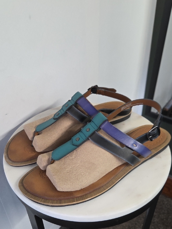 Clarks Shoes - Clarks Womens Teal Purple Black Leather T-Strap Slingback Sandals Size 11M